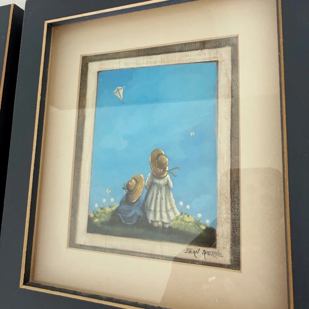 Sean Ahearne Children in Bonnets Bubbles Kite  Set of 2 Pictures‎ Framed Gallery